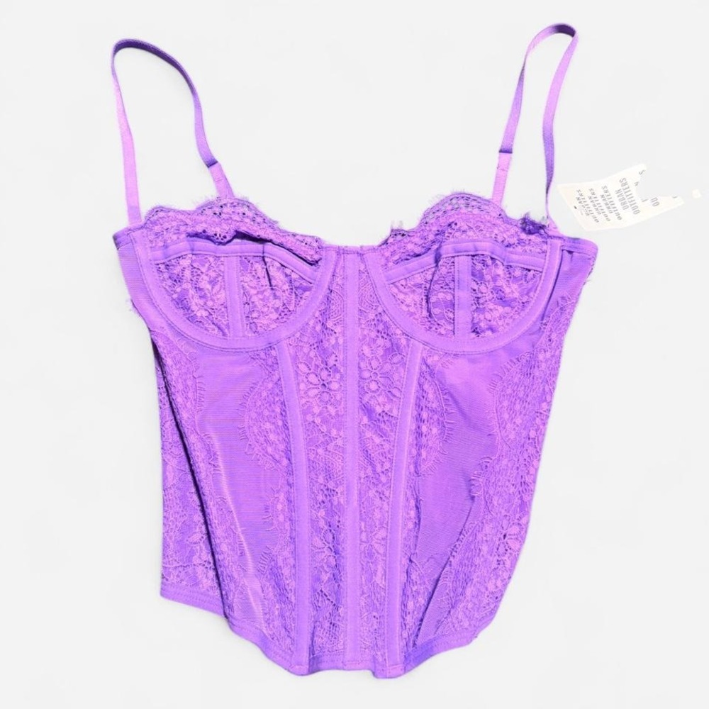 Urban Outfitters Out From Under Modern Love Corset Purple Lace Top Small NWT